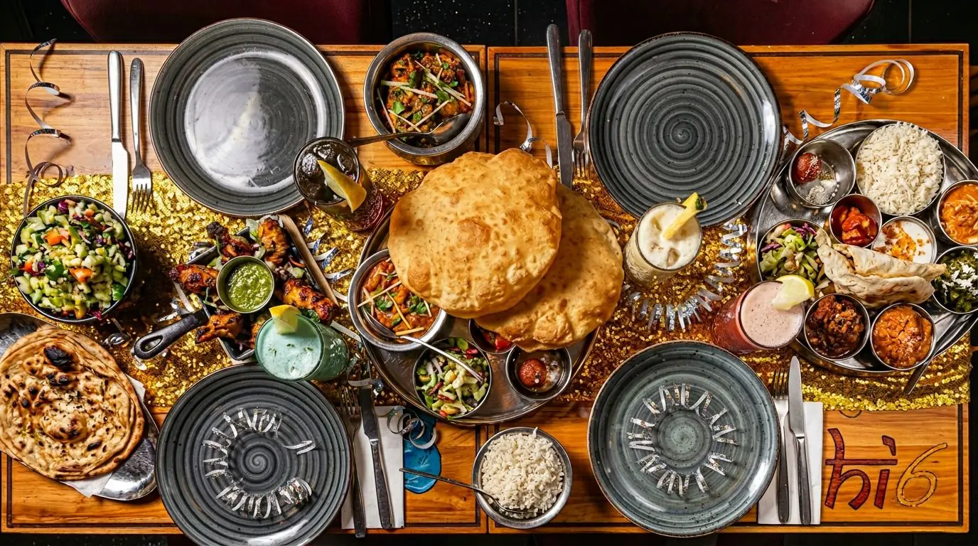 A Delhi 6 table filled with Indian dishes